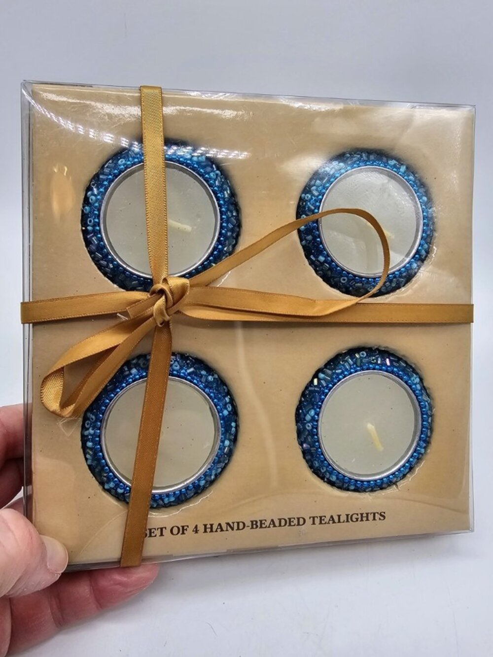 Bombay Set Of 4 Blue Beaded Bohemian Tealights New